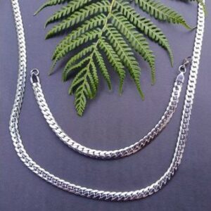 Flat Snake Cuban Bar Chain and Bracelet