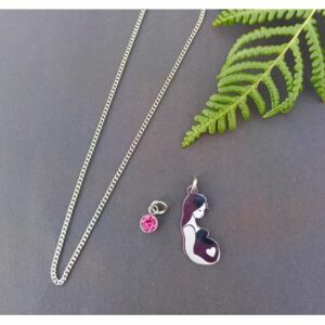 Mother with Pink Crystal Charm Necklace