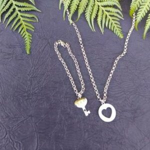 Heart and Key Necklace and Bracelet Set