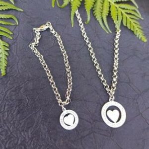 Solid Heart Necklace and Bracelet Set