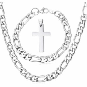 Figaro 6mm Necklace and Bracelet and Cross Set