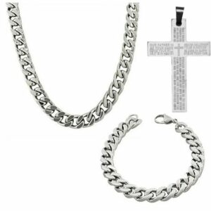 Cuban 6mm Necklace and Bracelet and Our Father Cross Set