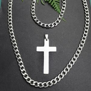 Cuban 6mm Necklace and Bracelet and Cross Set