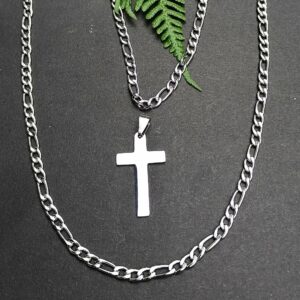 4mm Figaro Necklace, Bracelet and Cross Pendant