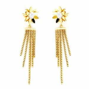 Flower And Hanging Chain Gold Earrings