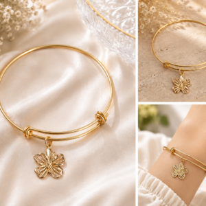 Gold Dangling Flower Bangle