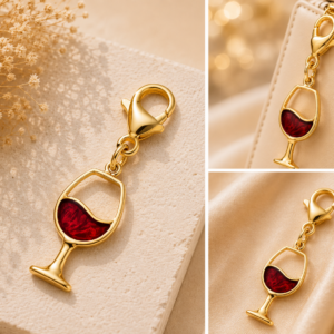 Wine Glass Gold Charm